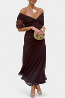 Women's Ruched Off Shoulder Midi Dress – Twisted Wrap Bodice Formal Gown