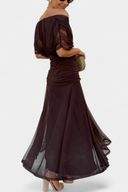 Women's Ruched Off Shoulder Midi Dress – Twisted Wrap Bodice Formal Gown