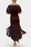 Women's Ruched Off Shoulder Midi Dress – Twisted Wrap Bodice Formal Gown