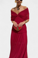 Women's Ruched Off Shoulder Midi Dress – Twisted Wrap Bodice Formal Gown