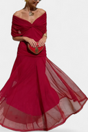 Women's Ruched Off Shoulder Midi Dress – Twisted Wrap Bodice Formal Gown