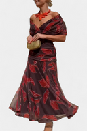 Women's Ruched Off Shoulder Midi Dress – Twisted Wrap Bodice Formal Gown