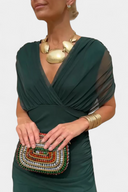 Women's Ruched Off Shoulder Midi Dress – Twisted Wrap Bodice Formal Gown