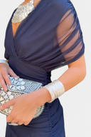 Women's Ruched Off Shoulder Midi Dress – Twisted Wrap Bodice Formal Gown