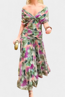 Women's Ruched Off Shoulder Midi Dress – Twisted Wrap Bodice Formal Gown