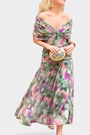 Women's Ruched Off Shoulder Midi Dress – Twisted Wrap Bodice Formal Gown