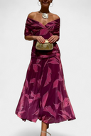 Women's Ruched Off Shoulder Midi Dress – Twisted Wrap Bodice Formal Gown
