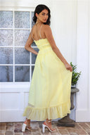 Women's Ruffle Maxi Dress – Smocked Tie Front Spaghetti Strap Flowy Summer Dress