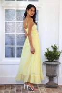 Women's Ruffle Maxi Dress – Smocked Tie Front Spaghetti Strap Flowy Summer Dress