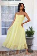 Women's Ruffle Maxi Dress – Smocked Tie Front Spaghetti Strap Flowy Summer Dress