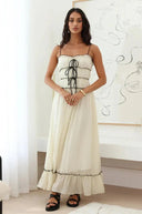 Women's Ruffle Maxi Dress – Smocked Tie Front Spaghetti Strap Flowy Summer Dress