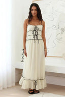 Women's Ruffle Maxi Dress – Smocked Tie Front Spaghetti Strap Flowy Summer Dress
