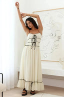 Women's Ruffle Maxi Dress – Smocked Tie Front Spaghetti Strap Flowy Summer Dress