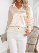 Women's Satin Button Down Blouse – Long Sleeve Collared Work Office Top
