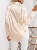 Women's Satin Button Down Blouse – Long Sleeve Collared Work Office Top