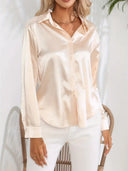 Women's Satin Button Down Blouse – Long Sleeve Collared Work Office Top