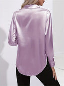 Women's Satin Button Down Blouse – Long Sleeve Collared Work Office Top