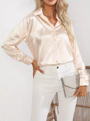 Women's Satin Button Down Blouse – Long Sleeve Collared Work Office Top