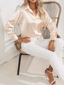 Women's Satin Button Down Blouse – Long Sleeve Collared Work Office Top