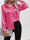 Women's Satin Button Down Blouse – Long Sleeve Collared Work Office Top