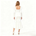 Women's Satin Midi Dress – Square Neck Puff Sleeve Ruched High Low Mermaid Gown