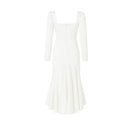 Women's Satin Midi Dress – Square Neck Puff Sleeve Ruched High Low Mermaid Gown
