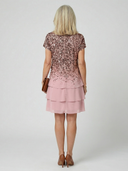 Women's Sequin Chiffon Mini – Round Neck Short Sleeve Ombre Three Tier Wedding Guest Dress