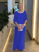 Women's Sequin Embellished Blouse and Wide Leg Pants Set – Batwing Sleeve Two Piece