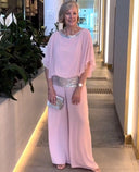 Women's Sequin Embellished Blouse and Wide Leg Pants Set – Batwing Sleeve Two Piece