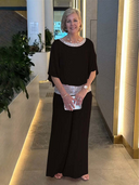 Women's Sequin Embellished Blouse and Wide Leg Pants Set – Batwing Sleeve Two Piece