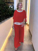 Women's Sequin Embellished Blouse and Wide Leg Pants Set – Batwing Sleeve Two Piece