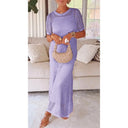 Women's Sheer Knit Maxi Dress – Short Sleeve Open Weave Crochet Long Dress
