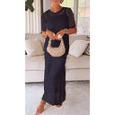 Women's Sheer Knit Maxi Dress – Short Sleeve Open Weave Crochet Long Dress