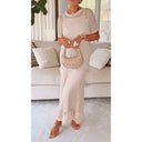 Women's Sheer Knit Maxi Dress – Short Sleeve Open Weave Crochet Long Dress