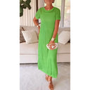 Women's Sheer Knit Maxi Dress – Short Sleeve Open Weave Crochet Long Dress