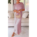 Women's Sheer Knit Maxi Dress – Short Sleeve Open Weave Crochet Long Dress