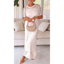 Women's Sheer Knit Maxi Dress – Short Sleeve Open Weave Crochet Long Dress