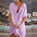 Women's Shirt Dress – Loose Open Front Short Sleeve Mini Beach Cover Up