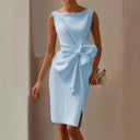 Women's Sleeveless Midi Dress – Boat Neck Oversized Bow Waist Bodycon Formal