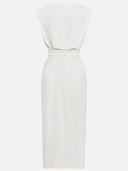 Women's Sleeveless Midi Dress – Shoulder Pad Crew Neck Gold Button Front Slit