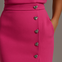 Women's Sleeveless Midi Dress – Shoulder Pad Crew Neck Gold Button Front Slit