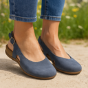 Women's Slingback Sandals – Round Toe Nubuck Upper Cork Wedge Buckle Strap Flats