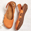 Women's Slingback Sandals – Round Toe Nubuck Upper Cork Wedge Buckle Strap Flats