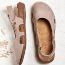 Women's Slingback Sandals – Round Toe Nubuck Upper Cork Wedge Buckle Strap Flats