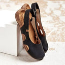 Women's Slingback Sandals – Round Toe Nubuck Upper Cork Wedge Buckle Strap Flats