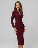 Women's Solid Blazer Dress – Notch Lapel Long Sleeve Single Button Pencil Midi