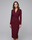 Women's Solid Blazer Dress – Notch Lapel Long Sleeve Single Button Pencil Midi