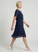 Women's Solid Chiffon Midi – Round Neck Short Sleeve Diagonal Tiered Layer Wedding Guest Dress