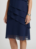 Women's Solid Chiffon Midi – Round Neck Short Sleeve Diagonal Tiered Layer Wedding Guest Dress