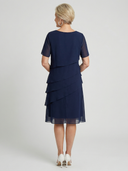 Women's Solid Chiffon Midi – Round Neck Short Sleeve Diagonal Tiered Layer Wedding Guest Dress